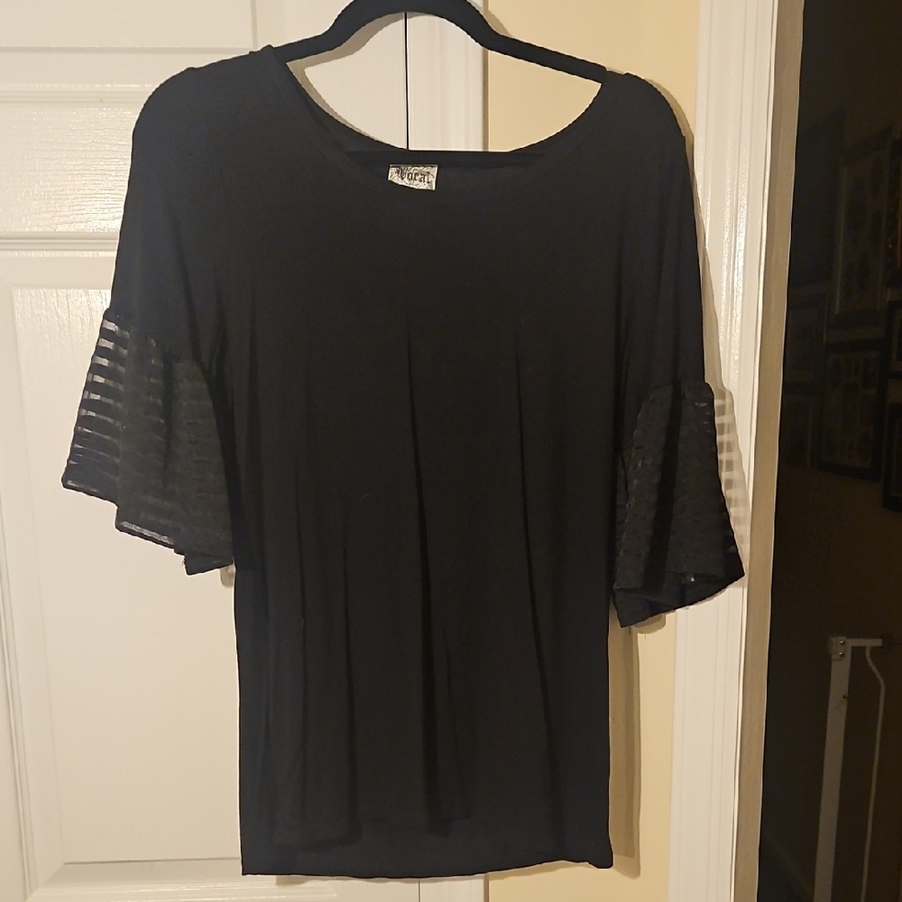 Black Ruffled Short Sleeve Top